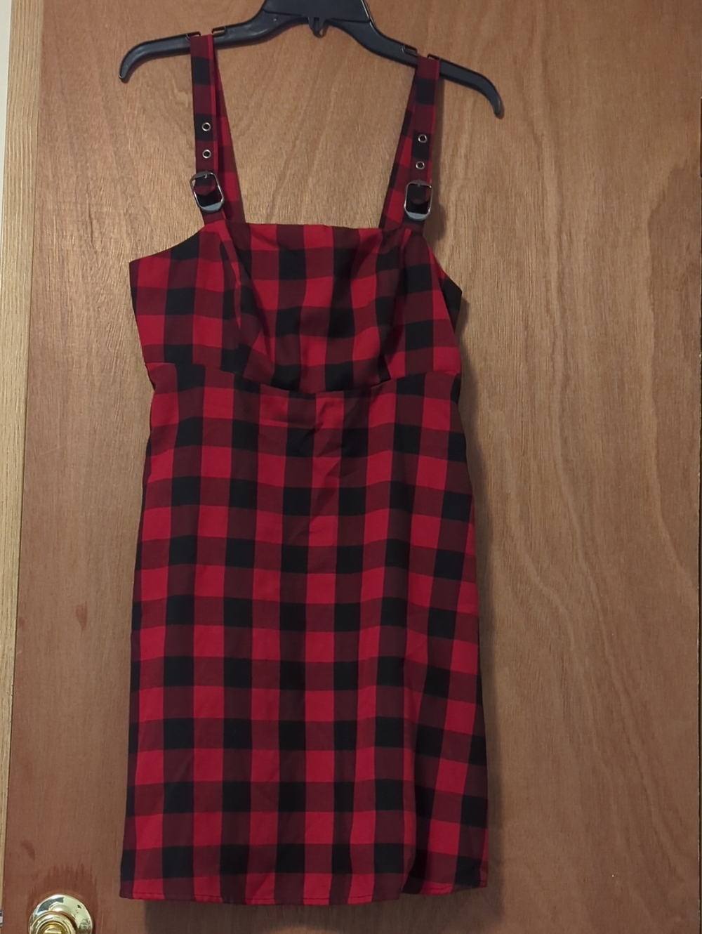 Hot Topic Adjustable-Strap Red and Black Plaid Mini Dress
